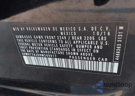 2017 Volkswagen Jetta Gli from USA, damaged, VIN 3VW5T7AJXHM269917